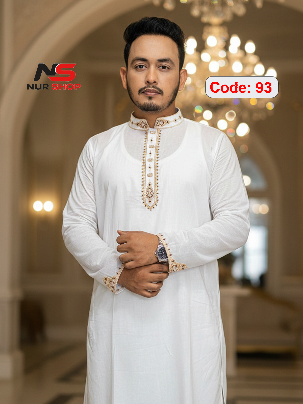 Code 93 প্রিমিয়াম আদি ধুতি কটন এমব্রয়ডারি পাঞ্জাবি (CODE: N= 93 ) - Image 1