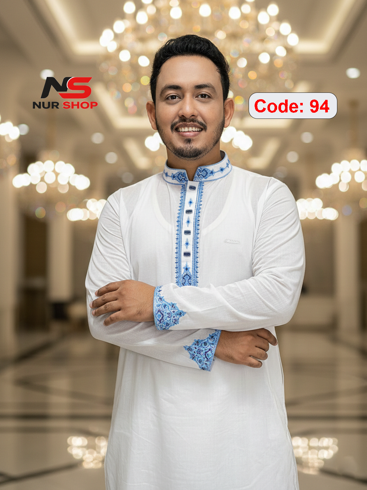 Code 94 (1) প্রিমিয়াম আদি ধুতি কটন এমব্রয়ডারি পাঞ্জাবি (CODE: N= 94 ) - Image 1