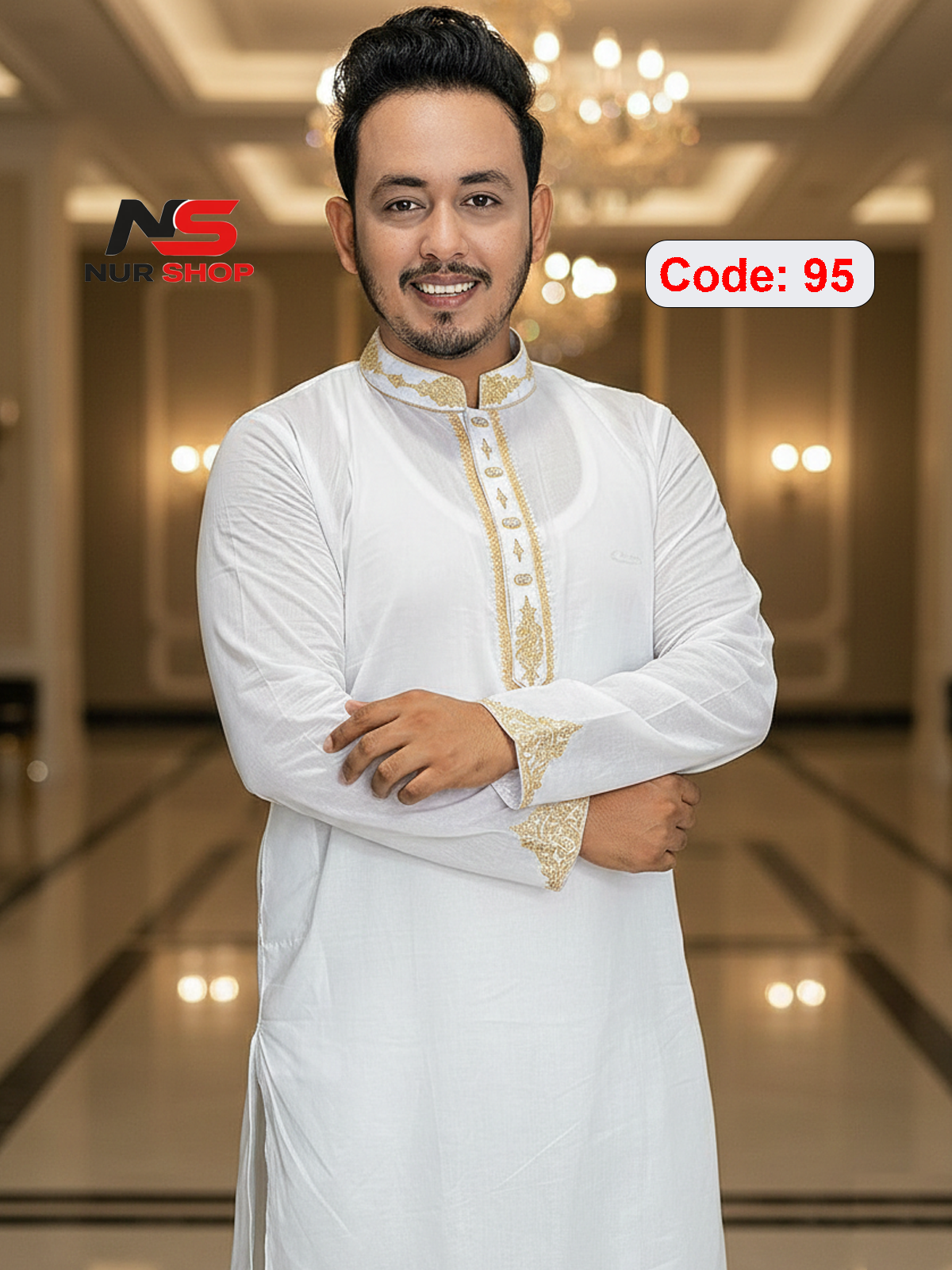 Code 95 প্রিমিয়াম আদি ধুতি কটন এমব্রয়ডারি পাঞ্জাবি (CODE: N= 95 ) - Image 1